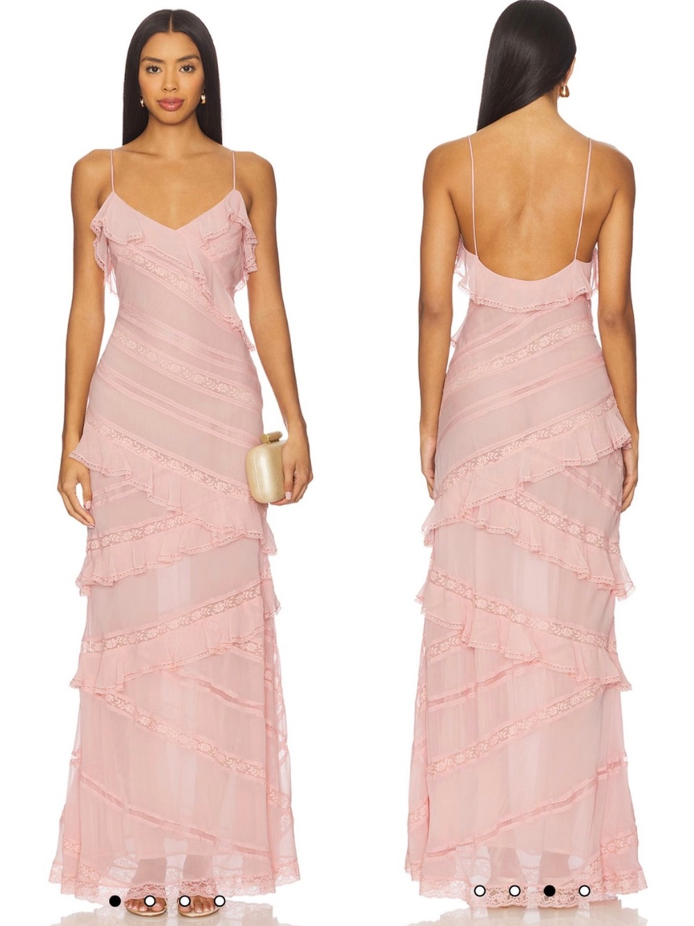NWT LoveShackFancy Louie Chiffon Ruffle Maxi Dress French Lingerie Pink Size 4